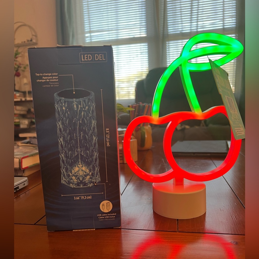 Bundle of Cherry LED Neon Light And Portable Crystal lamp. 
New, never used.